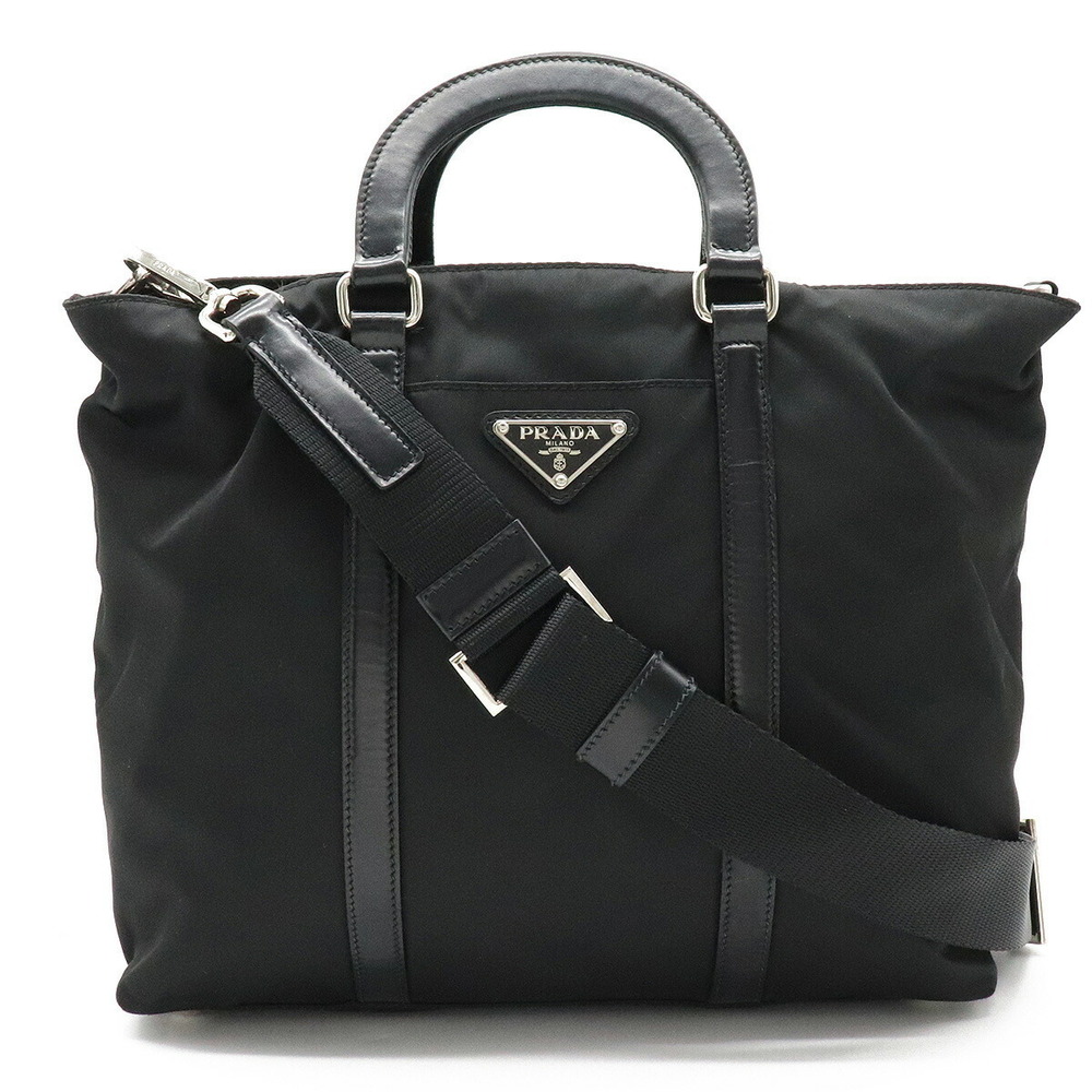 Prada TESSUTO Handbag Tote Bag Shoulder Leather NERO Black
